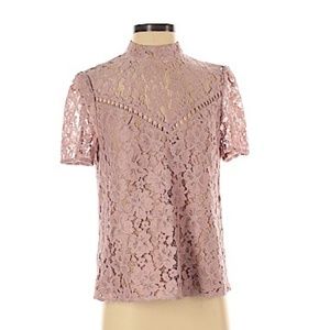 Wayf Pink Lace Mock Floral Embroidered Top